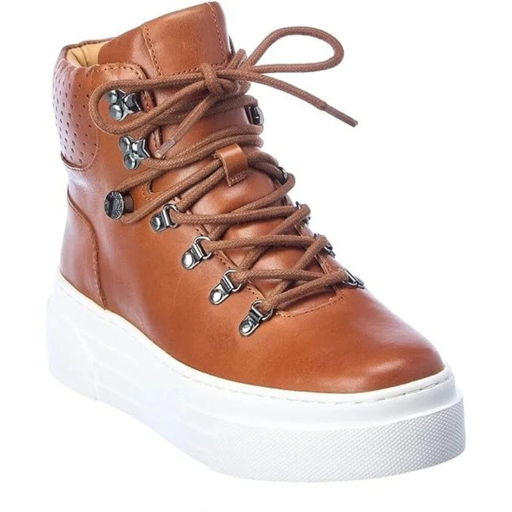 J/Slides Adele Boots Mens US 11 Brown Leather Lace-Up Ankle Platform JOBB1257
